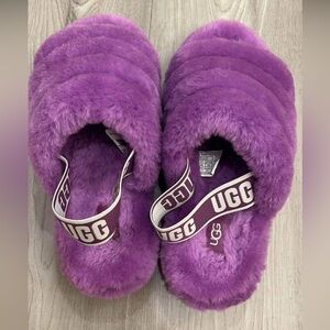 UGG Plush Shearling Slide Sandals in Vibrant Purple